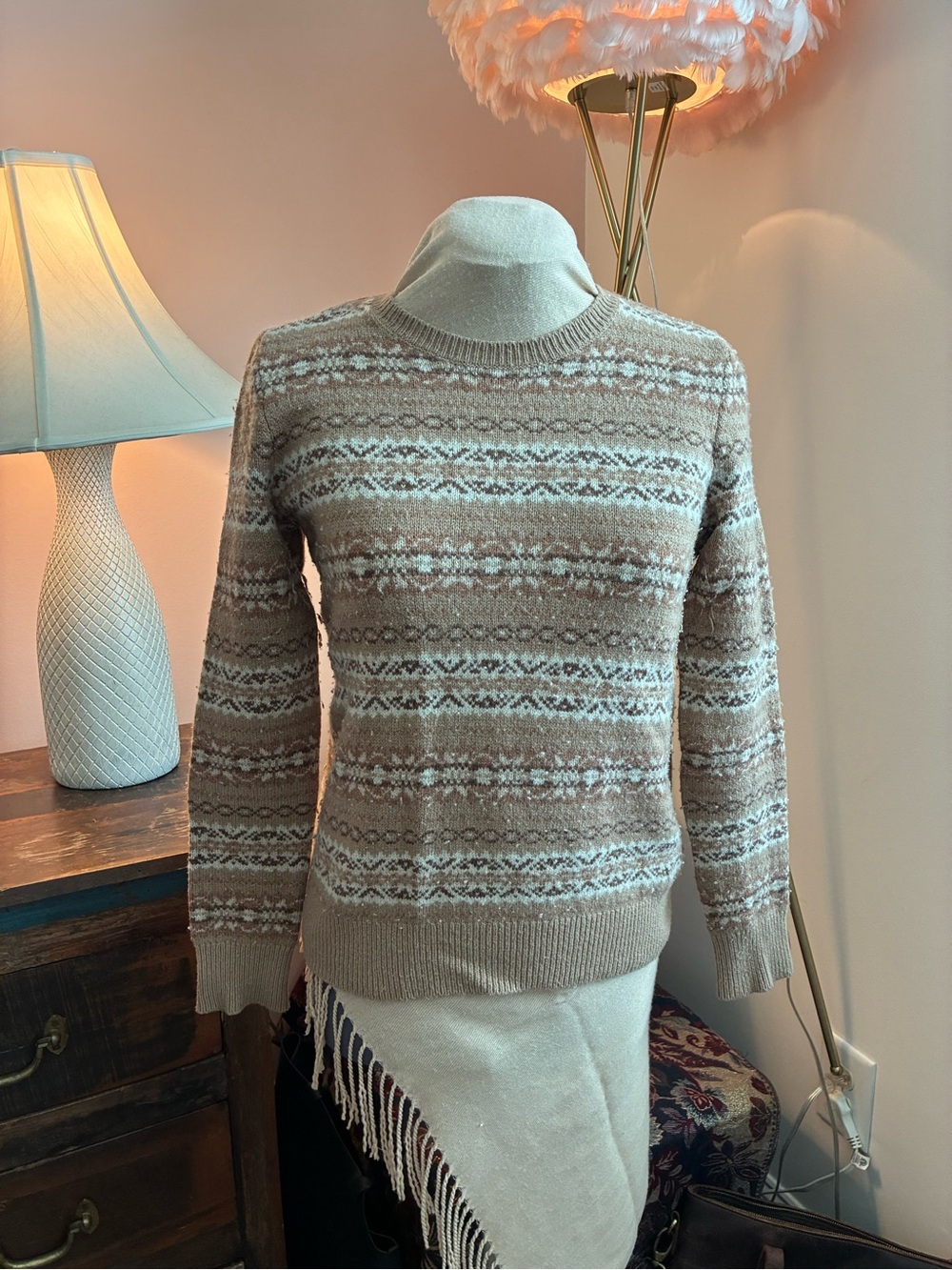 Wool Blend Ralph Lauren Fair Isle Sweater in Beige